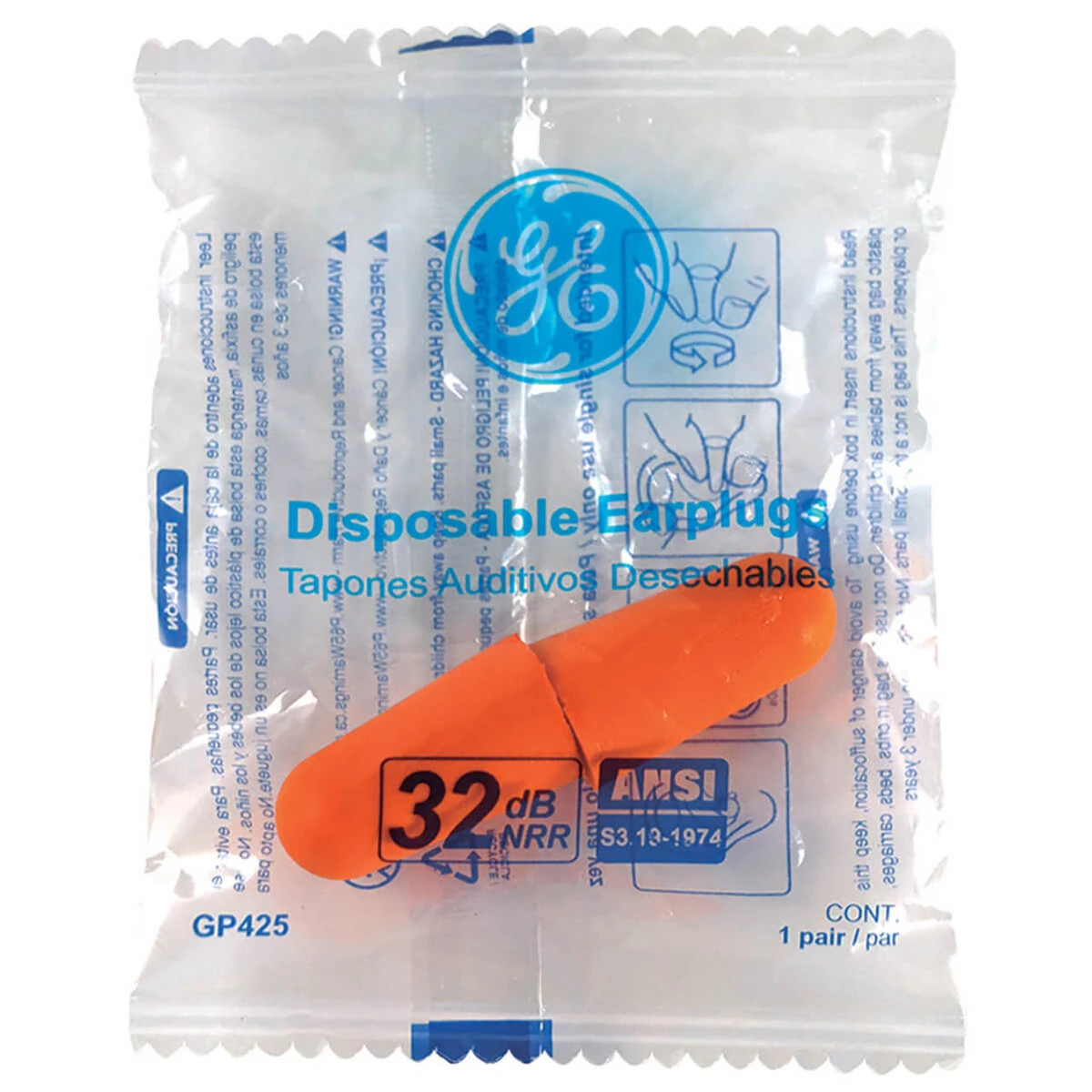 General Electric 32 dB Polyurethane Foam Bullet Earplugs - Orange - 200 Pair - GP425 General Electric 32 DB Polyurethane Foam Bullet Earplugs - Orange - 200 Pair - GP425 -Safety Work Gear Store